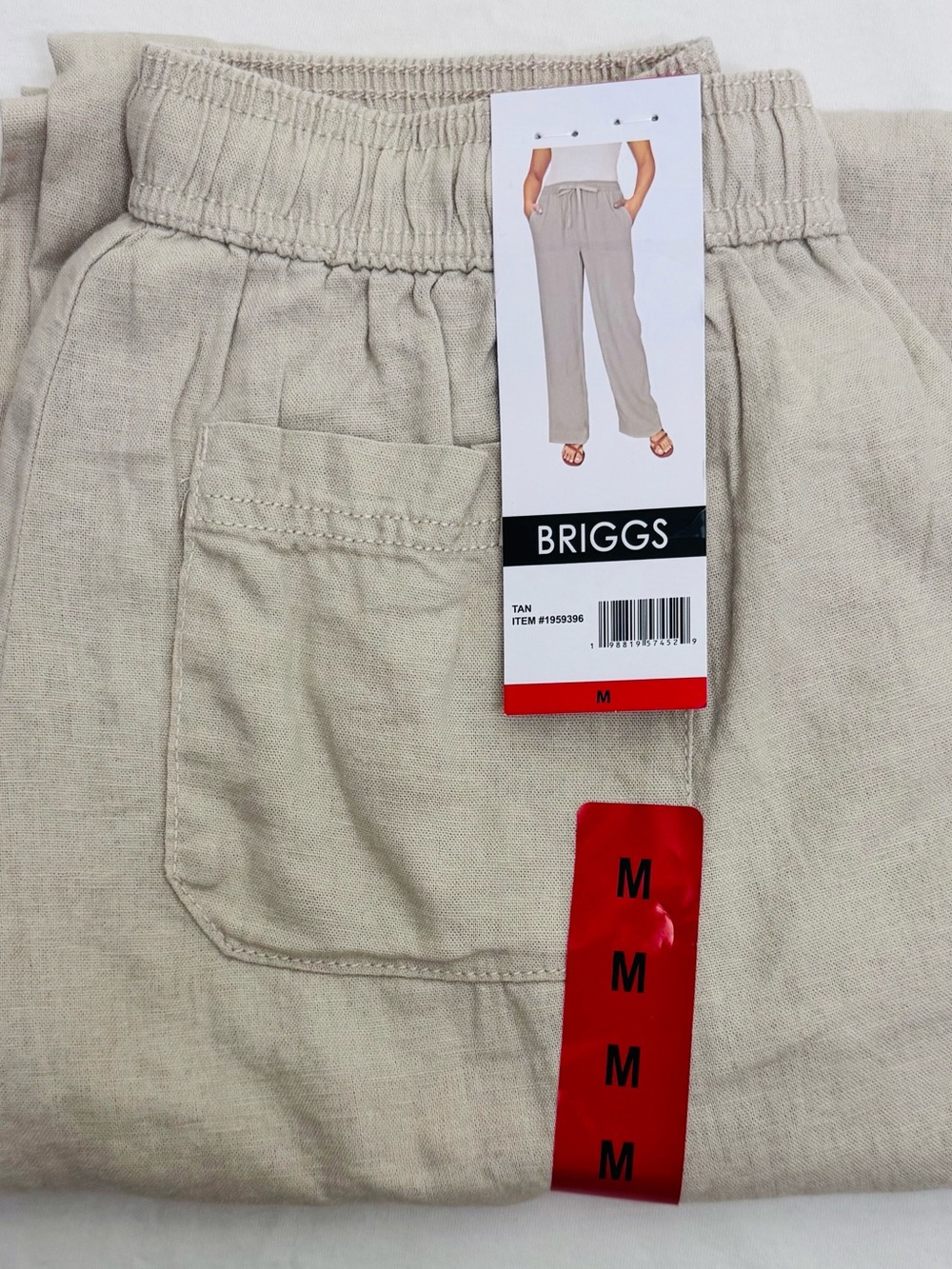 Briggs New York Tan Drawstring Linen-Blend Pants